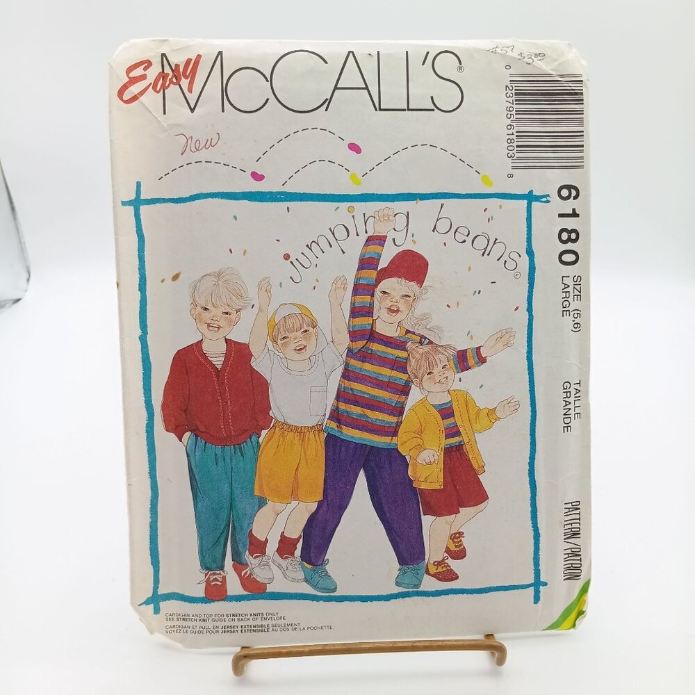UNCUT Vintage Sewing PATTERN Easy McCalls 6180, Childrens Jumping Beans 1992 Car